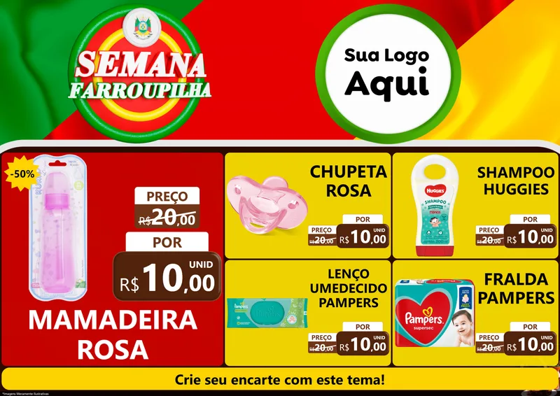 Modelo de Encarte para Encarte A4 Horizontal com o tema Semana Farroupilha para Bebês