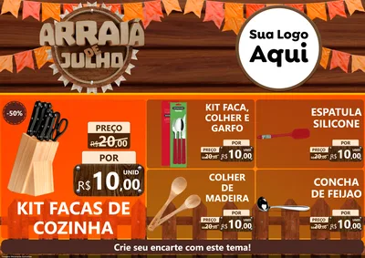 Modelo de Encarte para Encarte A4 Horizontal com o tema Arraiá de Julho - Junina para Utilidades Domésticas