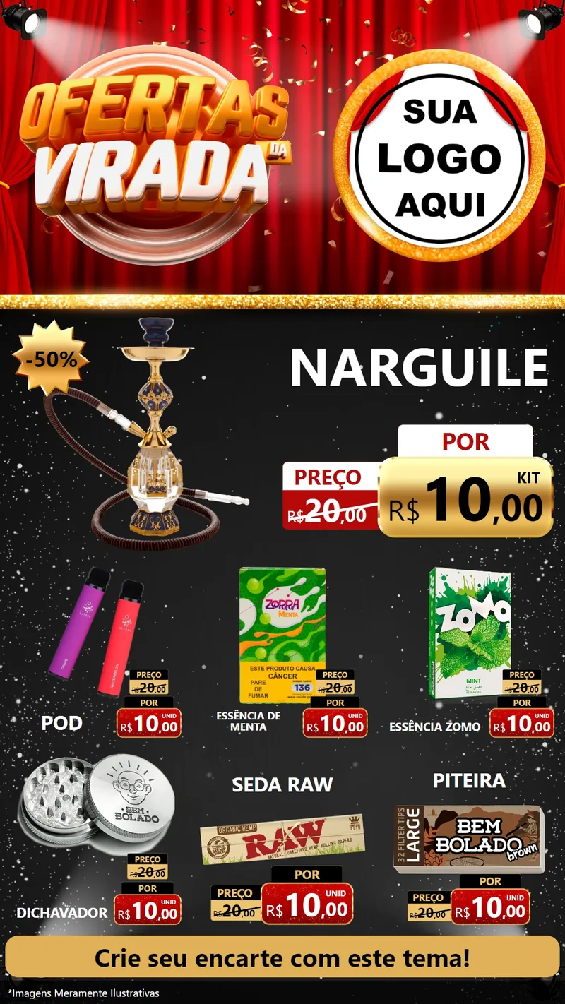Modelo de Rede Social para Stories com o tema Ofertas da Virada para Tabacaria