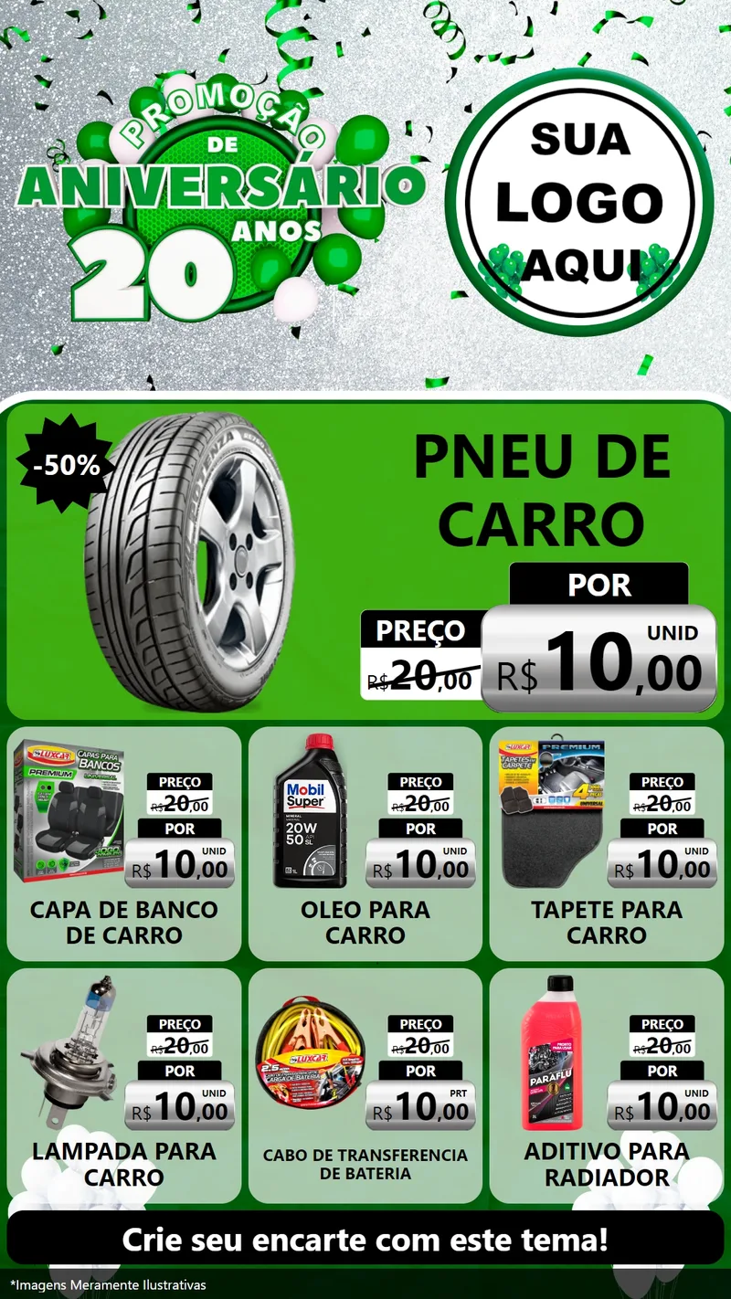 Modelo de Rede Social para Stories com o tema Promoção de Aniversário - 20 Anos para Auto peças