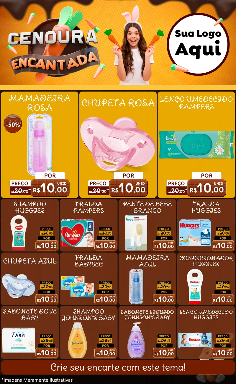 Modelo de Encarte para Encarte Grande com o tema Cenoura Encantada - Páscoa para Bebês
