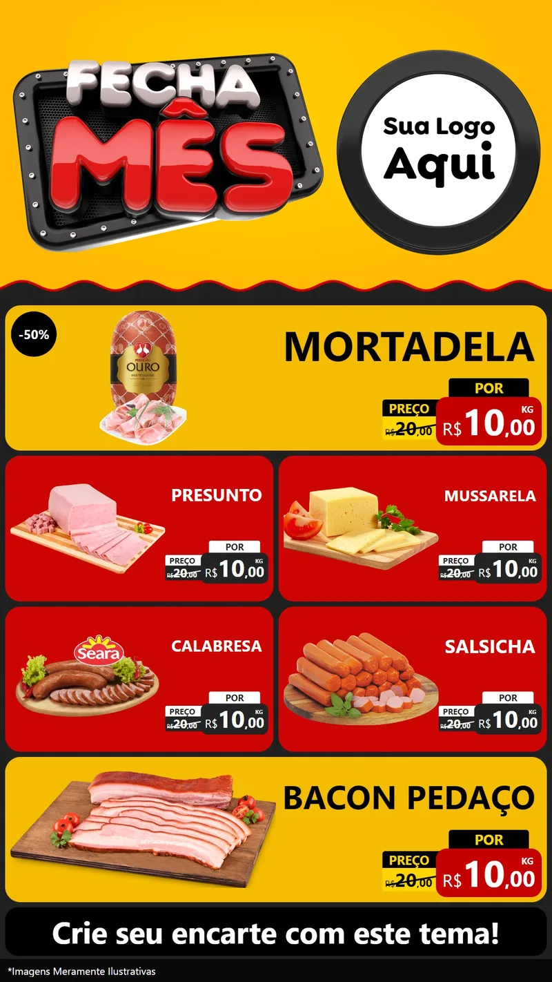 Modelo de TV para TV Vertical com o tema Fecha Mês para Frios e Laticínios
