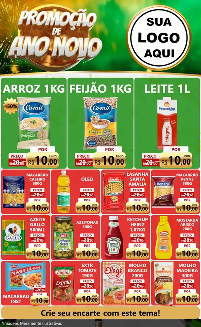 Modelo de Encarte para Encarte Grande com o tema Promoção de Ano Novo para Supermercado