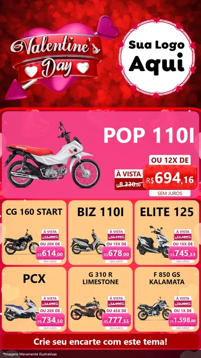 Modelo de Rede Social para Stories com o tema Valentine's Day para Concessionaria de Motos