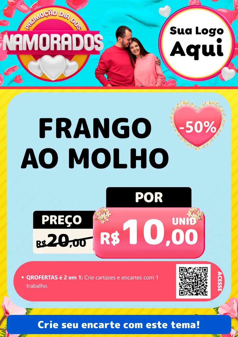 Modelo de Cartaz para Cartaz A4 Vertical com o tema Promoção Dia dos Namorados para Restaurante