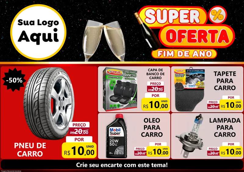 Modelo de Encarte para Encarte A4 Horizontal com o tema Super Oferta Fim de Ano para Auto peças