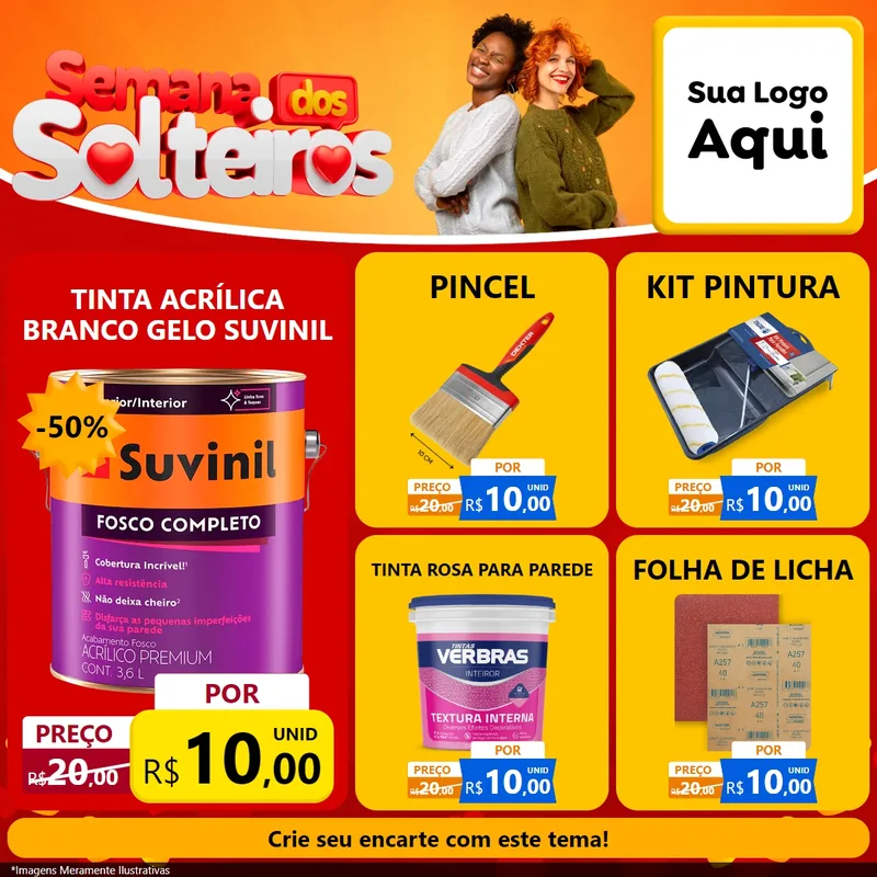 Modelo de Rede Social para Feed Facebook com o tema Semana dos Solteiros para Tintas e Ferramentas