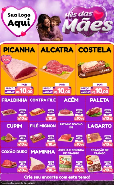 Modelo de Encarte para Encarte Grande com o tema Mês das Mães para Açougue