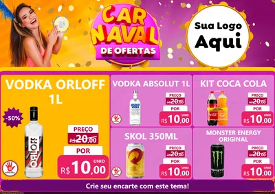 Modelo de Encarte para Encarte A4 Horizontal com o tema Carnaval de Ofertas para Distribuidora de bebidas