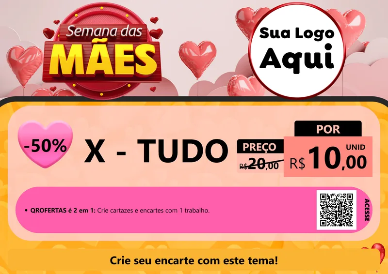 Modelo de Cartaz para Cartaz A4 Horizontal com o tema Semana das Mães para Hamburgueria