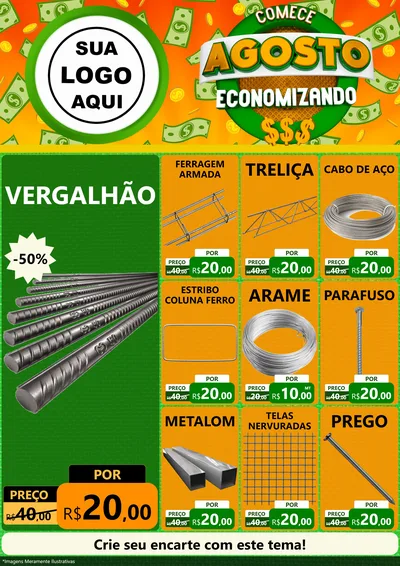 Modelo de Encarte para Encarte A4 Vertical com o tema Comece Agosto Economizando para Ferragens