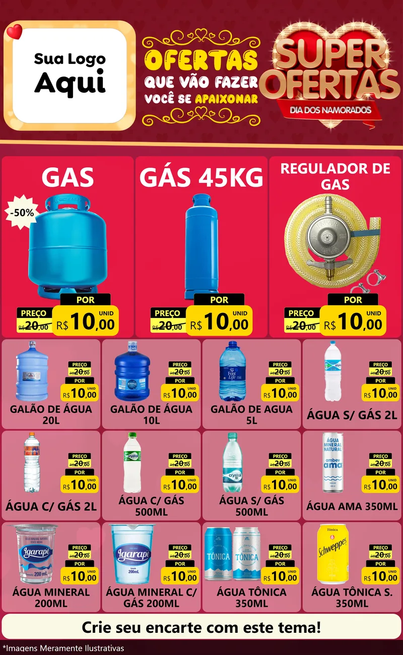 Modelo de Encarte para Encarte Grande com o tema Dia dos Namorados para Água e gás