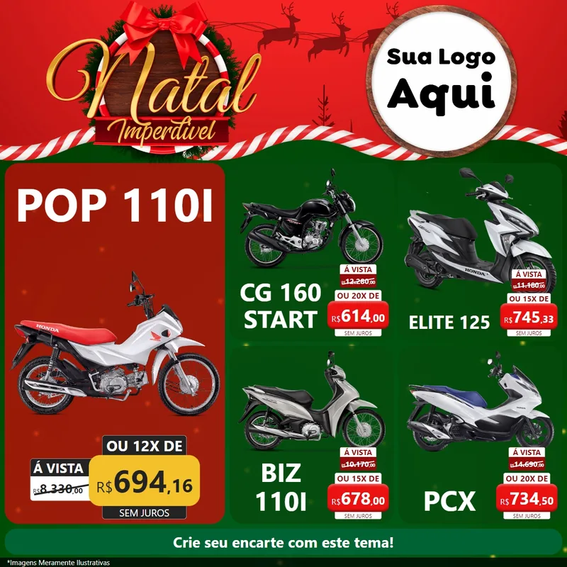 Modelo de Rede Social para Feed Facebook com o tema Natal Imperdível para Concessionaria de Motos