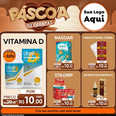 Modelo de Rede Social para Feed Facebook com o tema Páscoa de Ofertas para Farmácia
