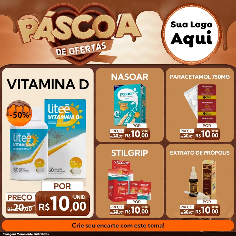 Modelo de Rede Social para Feed Facebook com o tema Páscoa de Ofertas para Farmácia