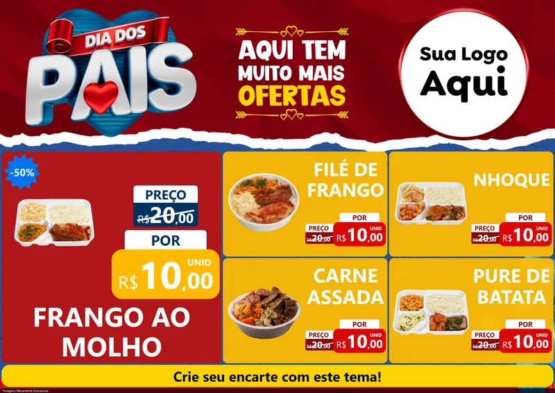 Modelo de Encarte para Encarte A4 Horizontal com o tema Dia dos Pais para Restaurante