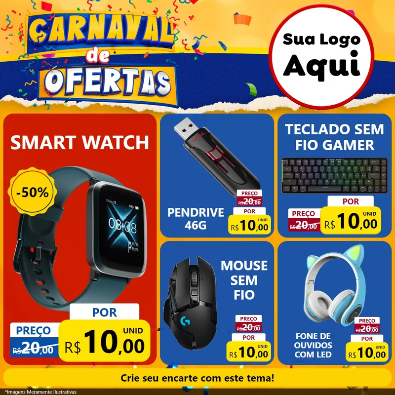 Modelo de Rede Social para Feed Facebook com o tema Carnaval de Ofertas para Informática