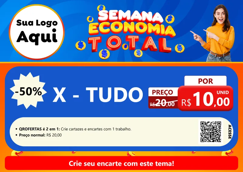 Modelo de Cartaz para Cartaz A4 Horizontal com o tema Semana Economia Total para Hamburgueria
