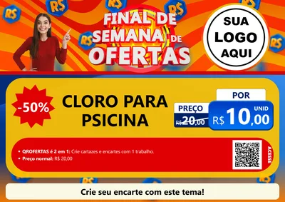 Modelo de Cartaz para Cartaz A4 Horizontal com o tema Final de Semana de Ofertas para Produtos para Piscina