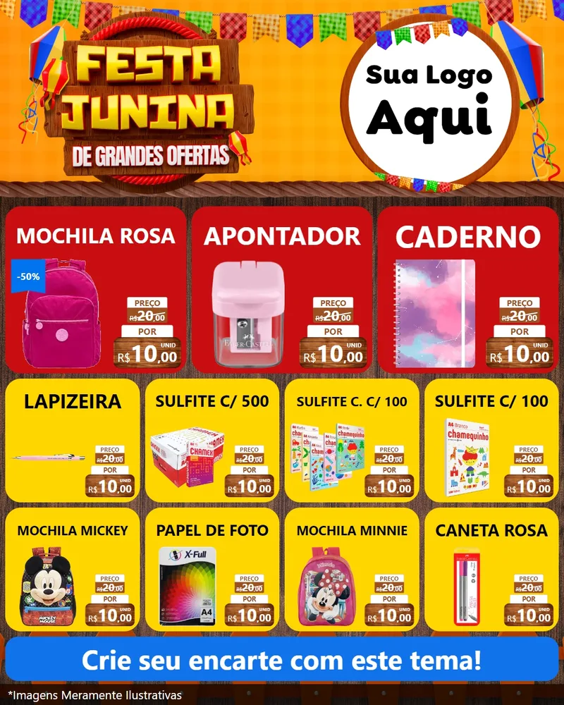Modelo de Rede Social para Feed Instagram com o tema Festa Junina de Grandes Ofertas para Papelaria
