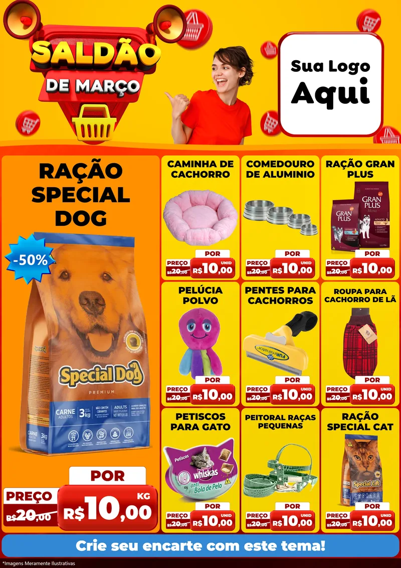 Modelo de Encarte para Encarte A4 Vertical com o tema Saldão de Março para Pet Shop