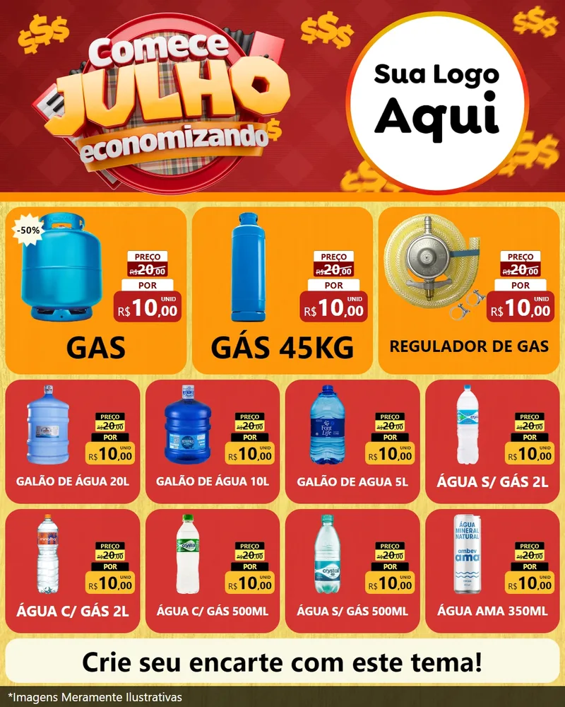 Modelo de Rede Social para Feed Instagram com o tema Comece Julho Economizando para Água e gás