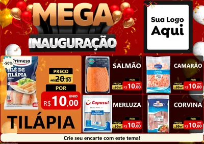 Modelo de Encarte para Encarte A4 Horizontal com o tema Mega Inauguração para Peixaria
