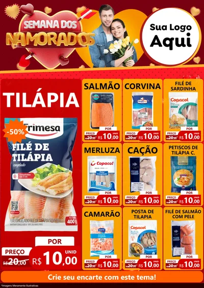 Modelo de Encarte para Encarte A4 Vertical com o tema Semana dos Namorados para Peixaria