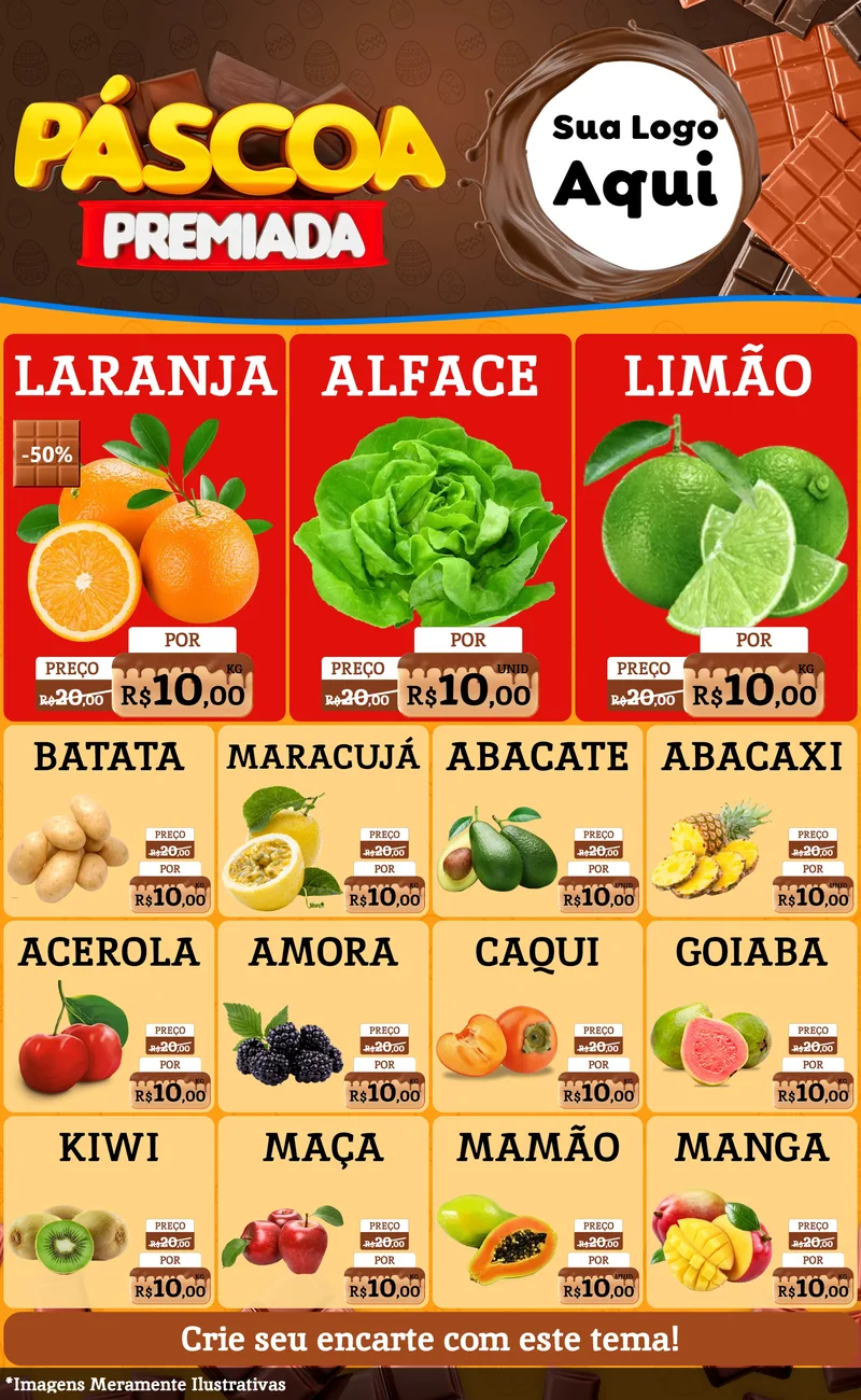 Modelo de Encarte para Encarte Grande com o tema Páscoa Premiada para Hortifrúti