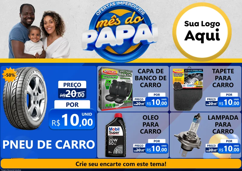 Modelo de Encarte para Encarte A4 Horizontal com o tema Ofertas Imperdíveis Mês Do Papai para Auto peças