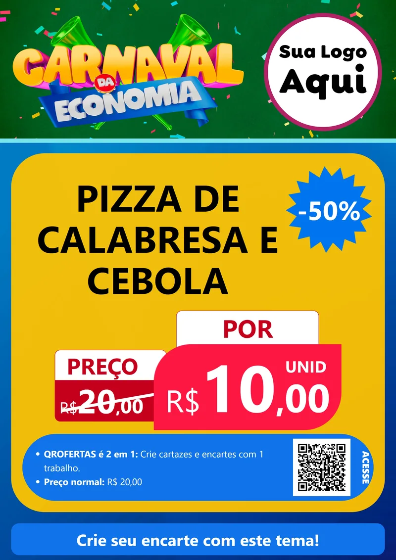 Modelo de Cartaz para Cartaz A4 Vertical com o tema Carnaval da Economia para Pizzaria