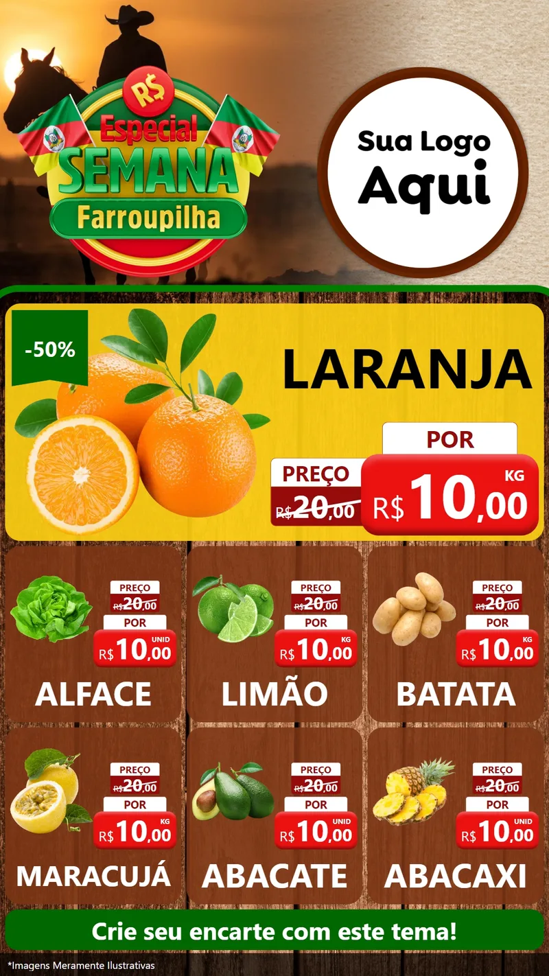 Modelo de Rede Social para Stories com o tema Especial Semana Farroupilha para Hortifrúti