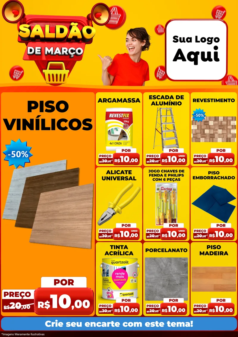 Modelo de Encarte para Encarte A4 Vertical com o tema Saldão de Março para Material para Construção