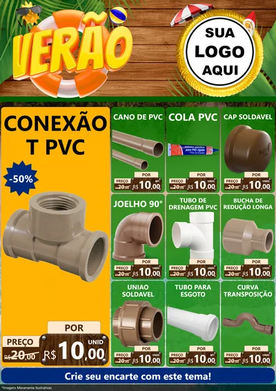 Modelo de Encarte para Encarte A4 Vertical com o tema Verão para Tubos e conexões