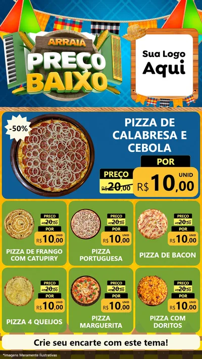 Modelo de Rede Social para Stories com o tema Arraiá de Preço Baixo - Junina para Pizzaria