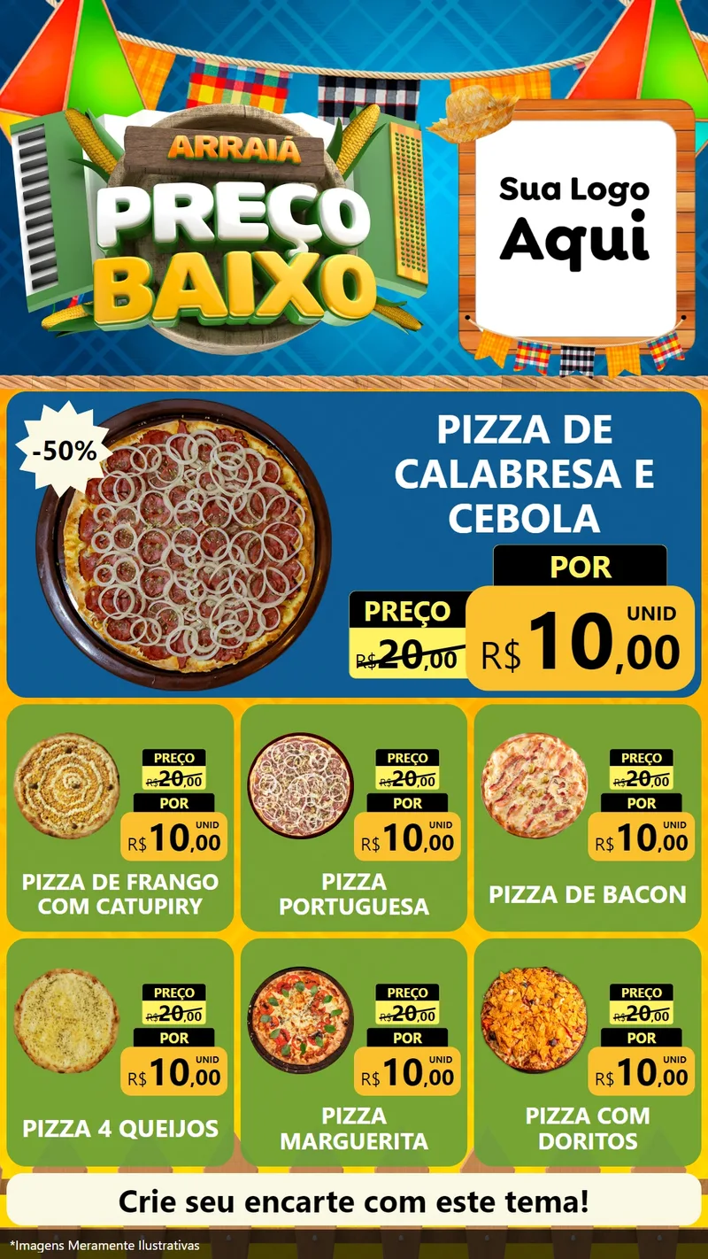 Modelo de Rede Social para Stories com o tema Arraiá de Preço Baixo - Junina para Pizzaria