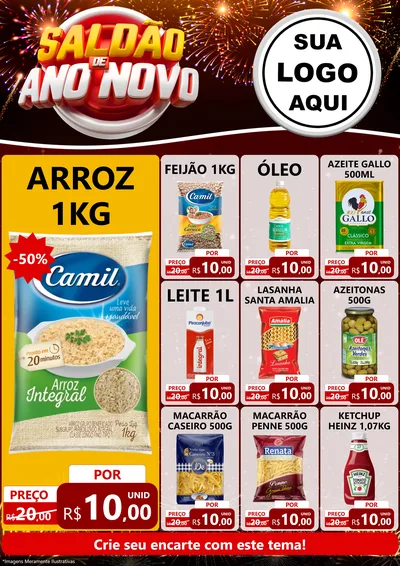 Modelo de Encarte para Encarte A4 Vertical com o tema Saldão de Ano Novo para Supermercado