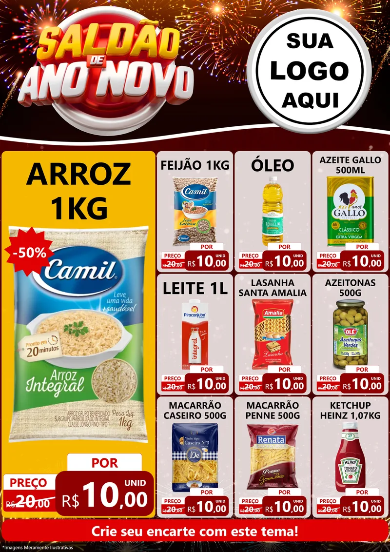 Modelo de Encarte para Encarte A4 Vertical com o tema Saldão de Ano Novo para Supermercado