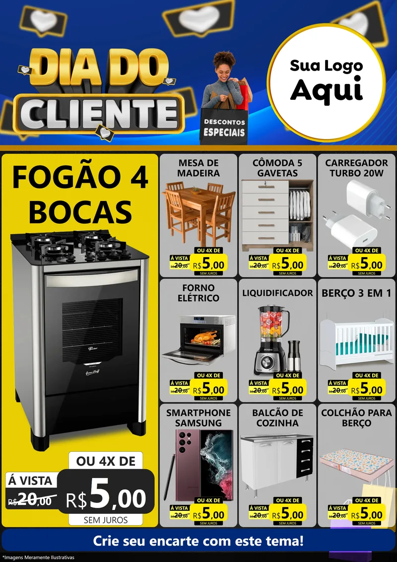 Modelo de Encarte para Encarte A4 Vertical com o tema Dia Do Cliente para Móveis e Eletro