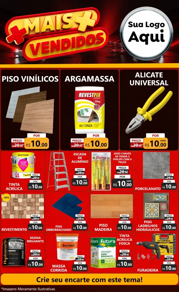 Modelo de Encarte para Encarte Grande com o tema Mais Vendidos para Material para Construção