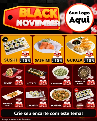Modelo de Rede Social para Feed Instagram com o tema Black November para Comida japonesa