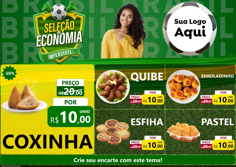Modelo de Encarte para Encarte A4 Horizontal com o tema Seleção de Economia - Copa para Salgadaria