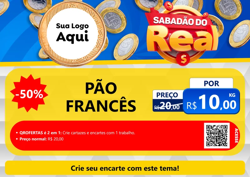 Modelo de Cartaz para Cartaz A4 Horizontal com o tema Sabadão do Real para Padaria