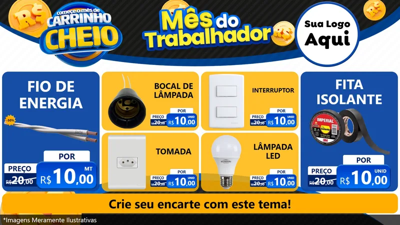 Modelo de TV para TV Horizontal com o tema Comece o Mês de Carrinho Cheio para Materiais Elétricos