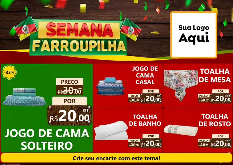 Modelo de Encarte para Encarte A4 Horizontal com o tema Semana Farroupilha para Cama, Mesa e Banho