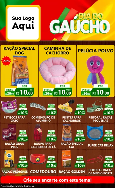 Modelo de Encarte para Encarte Grande com o tema Dia do Gaúcho para Pet Shop