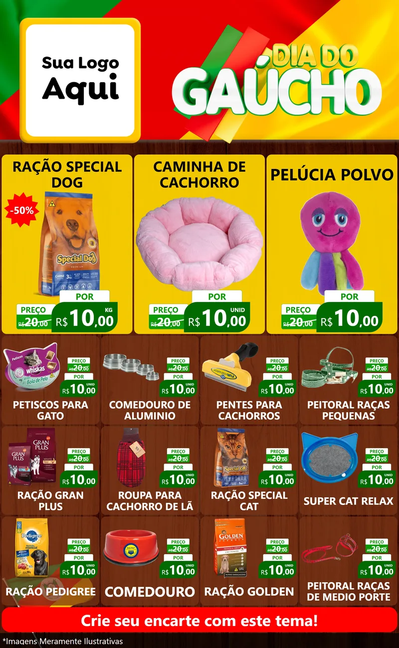 Modelo de Encarte para Encarte Grande com o tema Dia do Gaúcho para Pet Shop