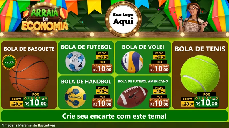 Modelo de TV para TV Horizontal com o tema Arraiá de Economia para Artigos Esportivos