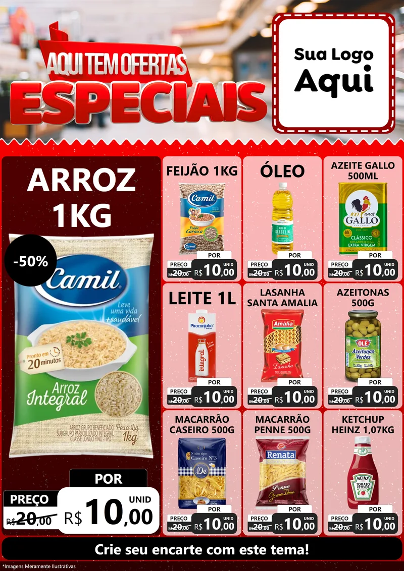 Modelo de Encarte para Encarte A4 Vertical com o tema Aqui Tem Ofertas Especiais para Supermercado