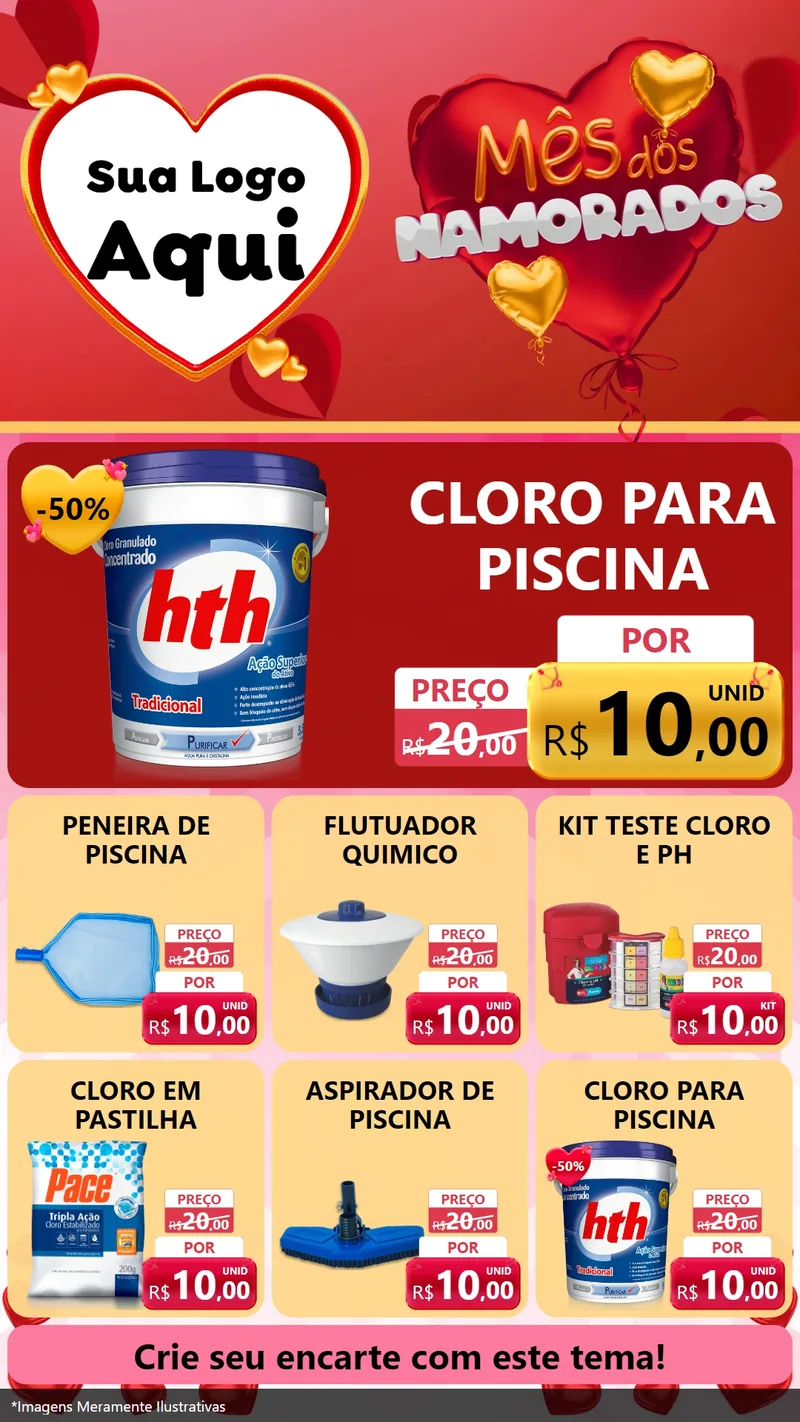Modelo de Rede Social para Stories com o tema Mês dos Namorados para Produtos para Piscina